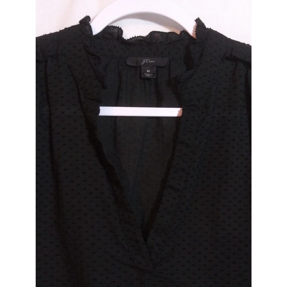 J. Crew Lush Black Long-Sleeve V-Neck Textured Blouse Neutral Size M - Picture 2 of 9